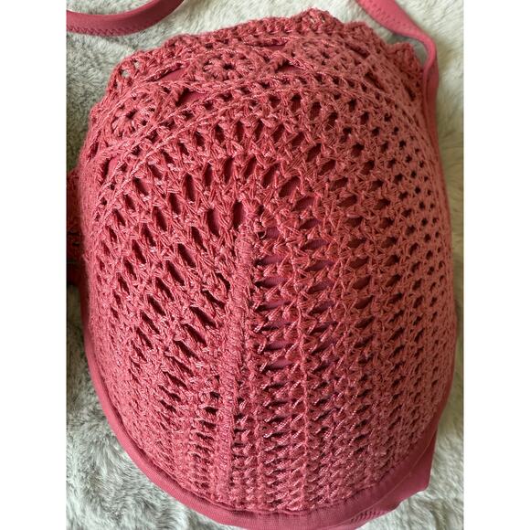Shade & Shore 34DD Crochet Halter Bikini Top Pink Underwire Swim Bra Large Cup - Picture 4 of 8